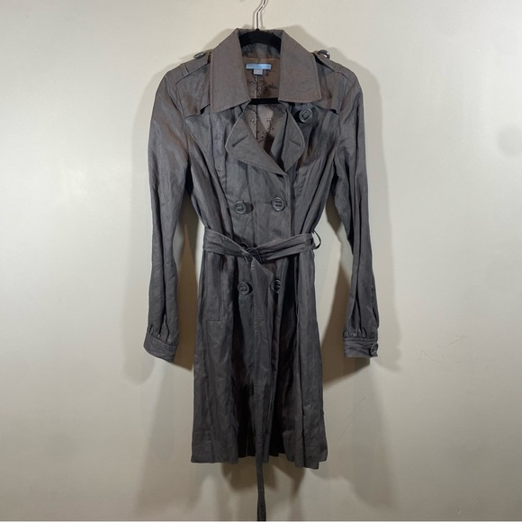 Baia Linen Gray Trench Coat Size XS - Picture 2 of 8